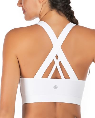 A medium-support pullover bra with criss-cross back straps, removable pads and a wide underband in solid white.
