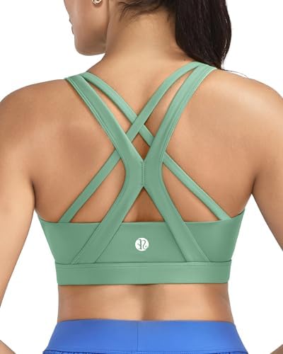 A medium support pullover bra with criss-cross back straps, removable pads, and a soft brushed four-way stretch fabric.