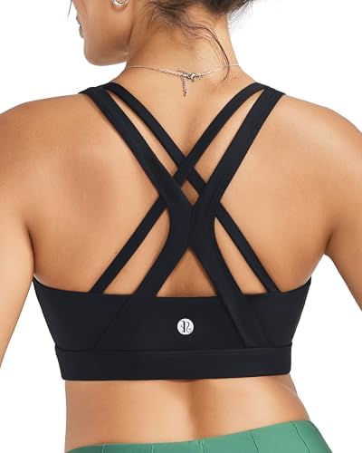 A high support pullover sports bra with a crisscross back, soft elastic underband, and removable padding in solid black.
