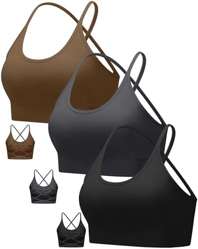 A seamless knit pullover sports bra pack with strappy crossback detailing, removable padding, and an elastic hem band.