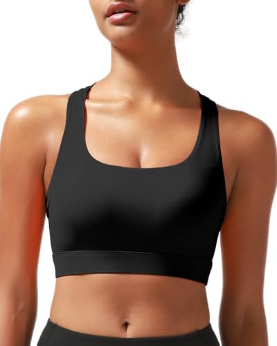 A high support pullover sports bra with molded foam cups, criss-cross back straps, and a wide brushed underband.