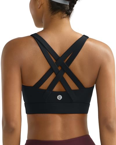 A high support sports bra in solid black, built with molded cups, a wide elastic band, and stretch fabric with Lycra.