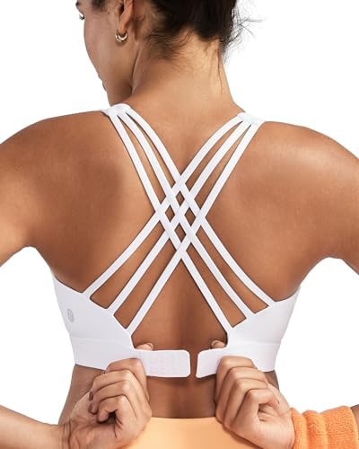 A high-impact bra built with wide crisscross straps, a soft underband, and an adjustable hook-and-eye back closure.