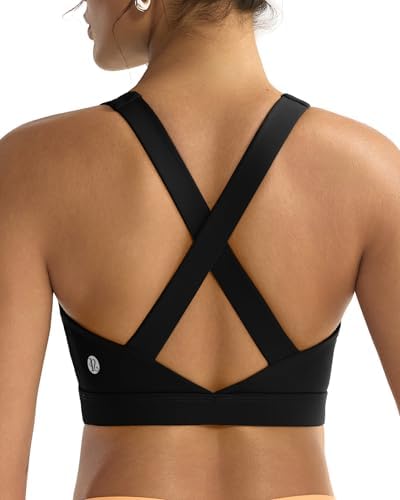 Built with molded cups and a wide elastic underband, this black high support sports bra handles road running and hard training.