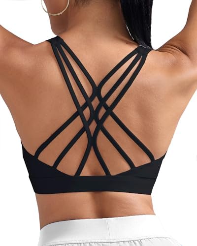 Crisscross straps spread shoulder tension while removable pads give shape in this solid matte black studio bra.