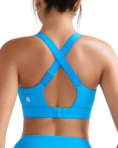 Molded cups sewn firmly into place, adjustable crisscross straps, and a clean front panel in a bright lapis blue shade.