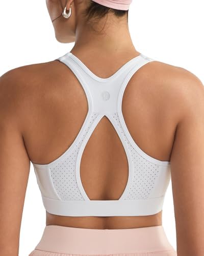 A high-impact pullover sports bra in crisp snow white, built with molded cups, micro-perforations, and adjustable shoulder straps.