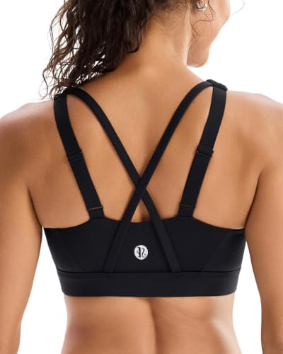 We built this high impact running bra in deep black with fixed molded cups, an adjustable crossback, and a wide anchor band.