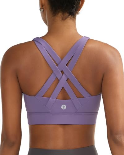 A high impact pullover bra built with sewn in molded cups, a wide elastic underband, and a supportive strappy back in dusty lavender.