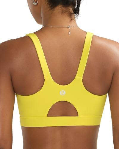 High-impact support with molded cups, cut in bright yellow performance fabric that keeps its shape run after run.
