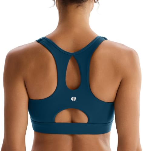 Built for running with sewn-in molded cups, a wide stability band, and a classic racerback in deep dark blue.