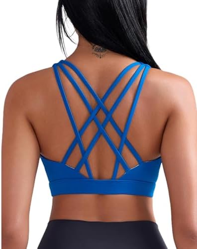 Crossed back straps and removable cup inserts built for medium-impact movement in deep royal blue.