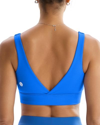 A square neck longline bra cut from double-brushed fabric with a deep V-back, removable cups, and light support for yoga.