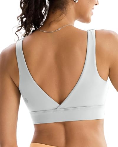 A square-neck longline bra cut from double-brushed fabric with a low V-back and removable padding for light-impact days.