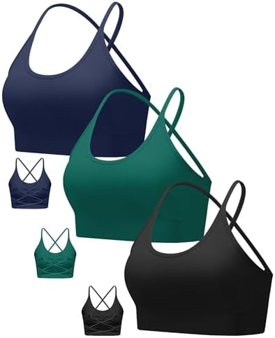 A medium support pullover bra with a strappy crisscross back, removable pads, and seamless circular knit construction.