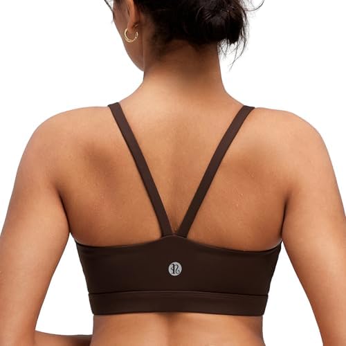 A light support pullover bra with molded cups and thin V-shaped back straps in an earthy brown tone.